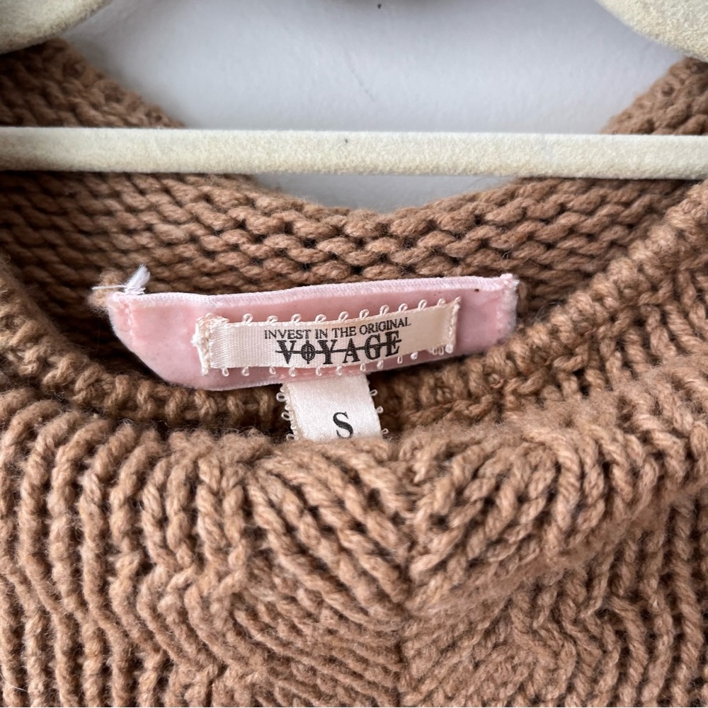 Voyage Invest In the Original | Tan Brown Knit Sweater Dress Fringe Hem - Picture 4 of 8